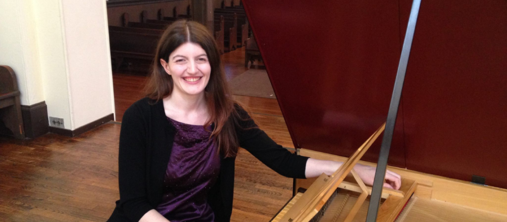 Alice at a harpsichord at the Berkeley Festival and Exhibition